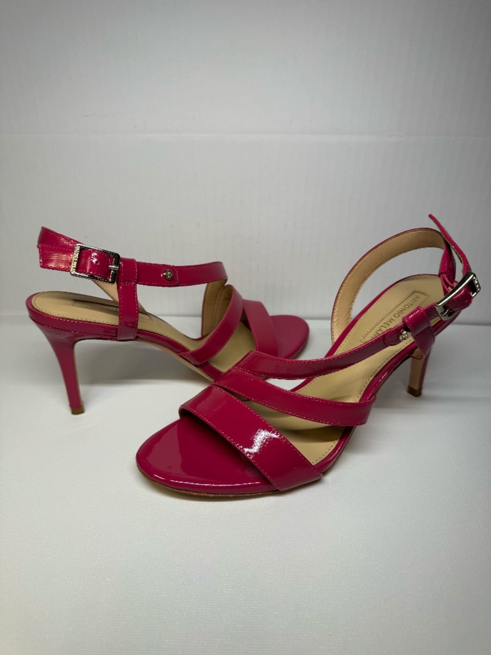 Antonio Melani Pink Patent Leather Strappy Heels Sandals Size 7.5M